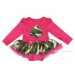 Christmas Hot Pink Long Sleeve Bodysuit Camouflage Pettiskirt & Camouflage Christmas Tree Print JS4830